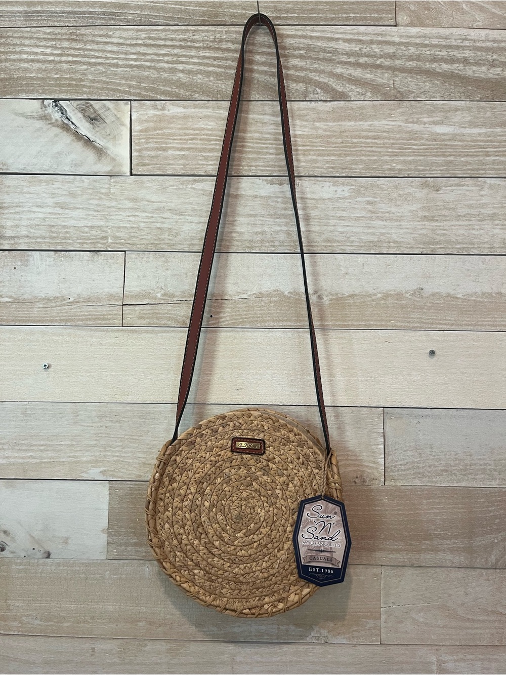 Sun N' Sand Round Straw Crossbody Bag Vacation Beach Vibes